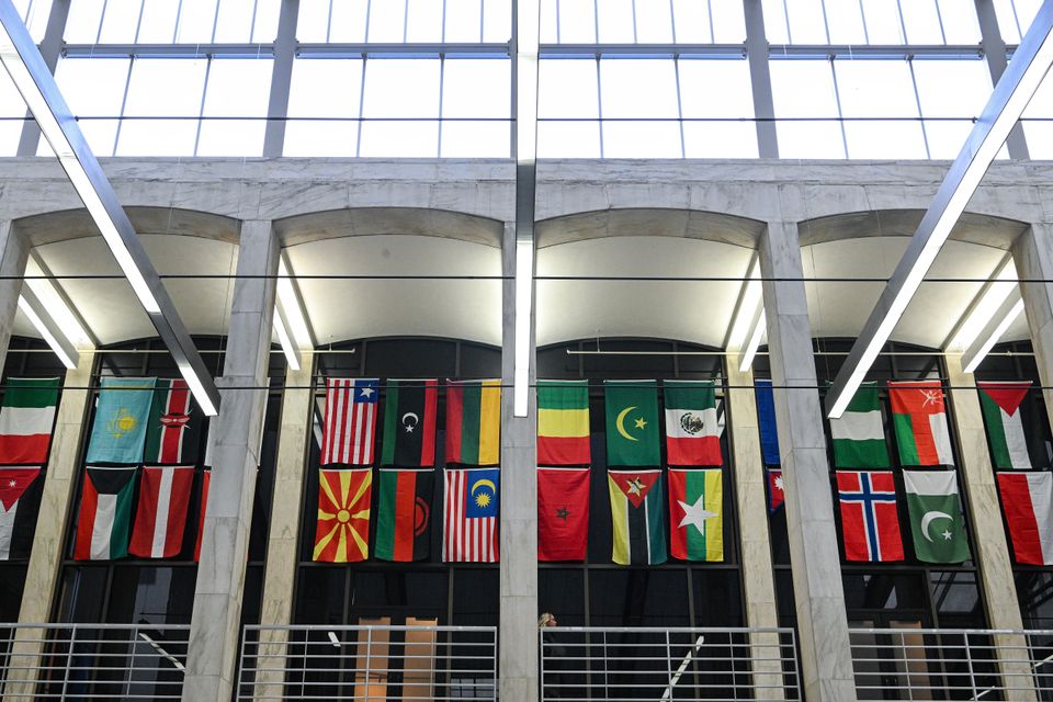 The flags of the countries above Mountainlair.